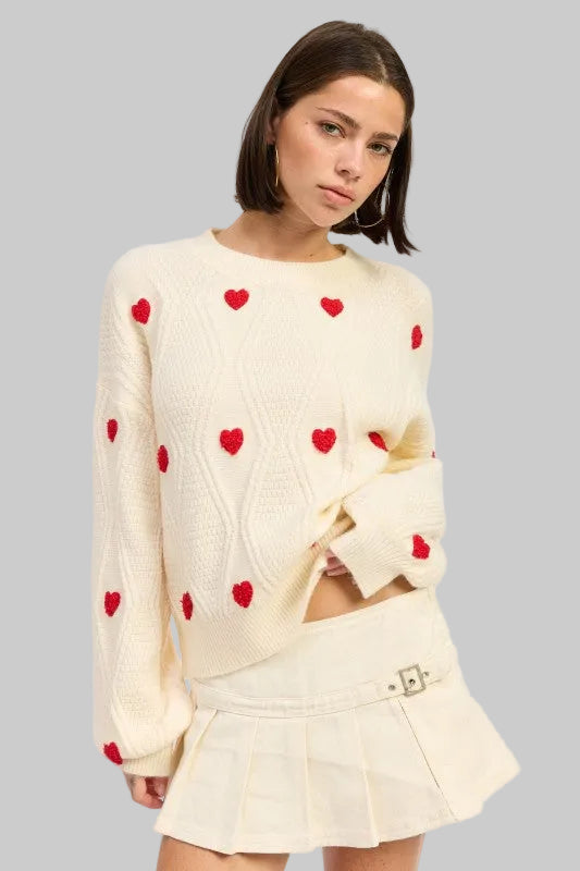 Olive Heart Embroidered Knit Sweater