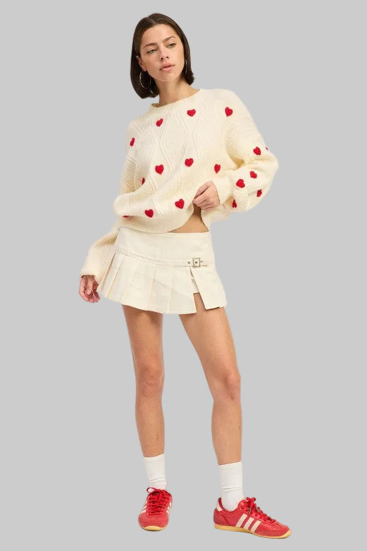 Olive Heart Embroidered Knit Sweater