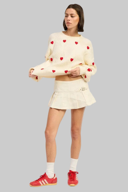 Olive Heart Embroidered Knit Sweater