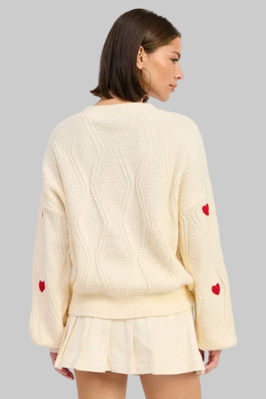 Olive Heart Embroidered Knit Sweater