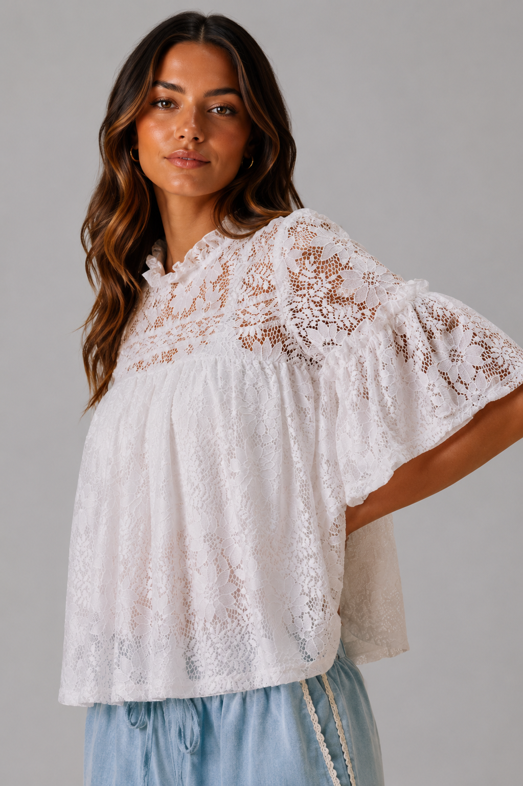 Olivia Lace Boho Ruffled Swing Top