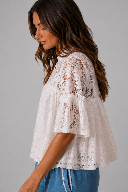 Olivia Lace Boho Ruffled Swing Top