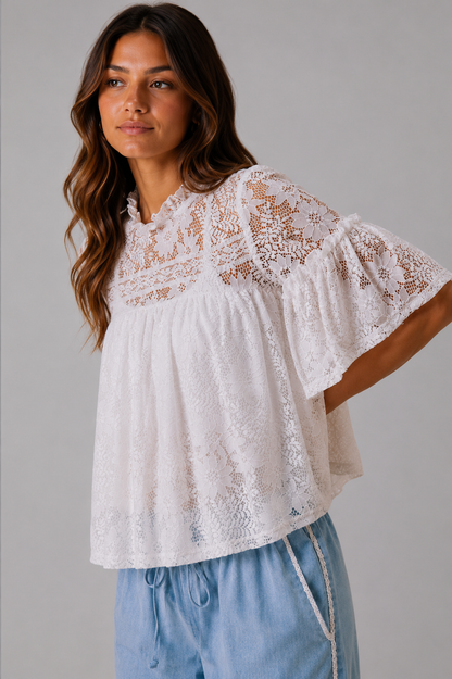 Olivia Lace Boho Ruffled Swing Top