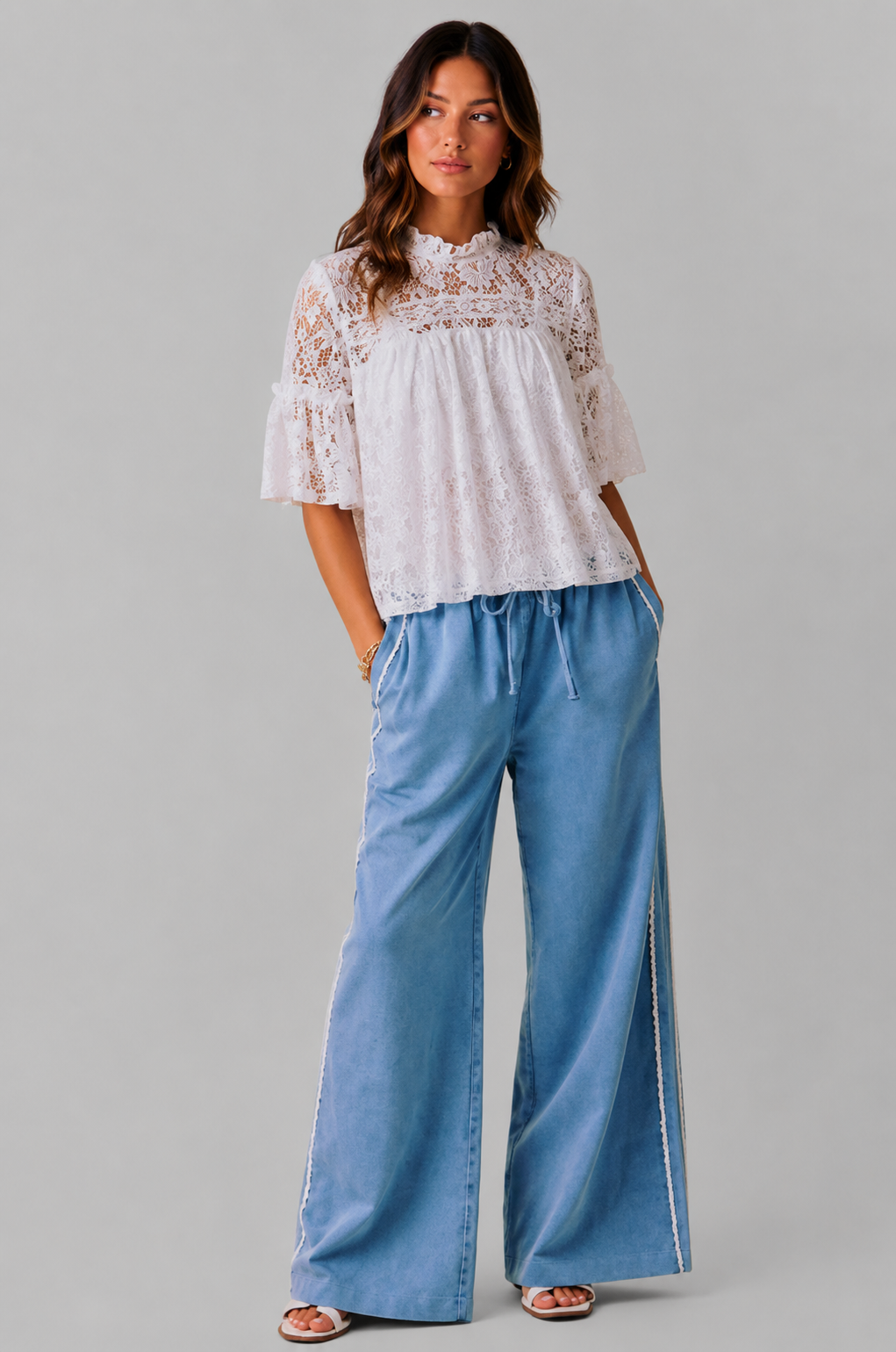 Olivia Lace Boho Ruffled Swing Top