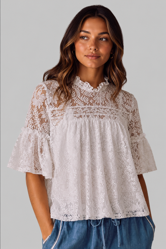 Olivia Lace Boho Ruffled Swing Top