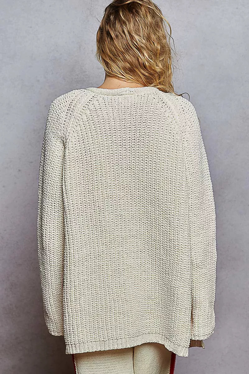 Open Front Bohemian Knit Cardigan with Front Pocket