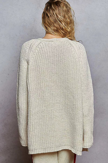 Open Front Bohemian Knit Cardigan with Front Pocket