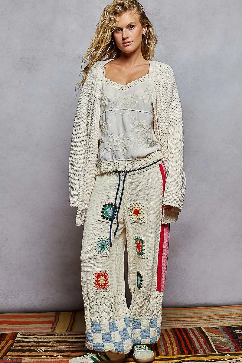 Open Front Bohemian Knit Cardigan with Front Pocket