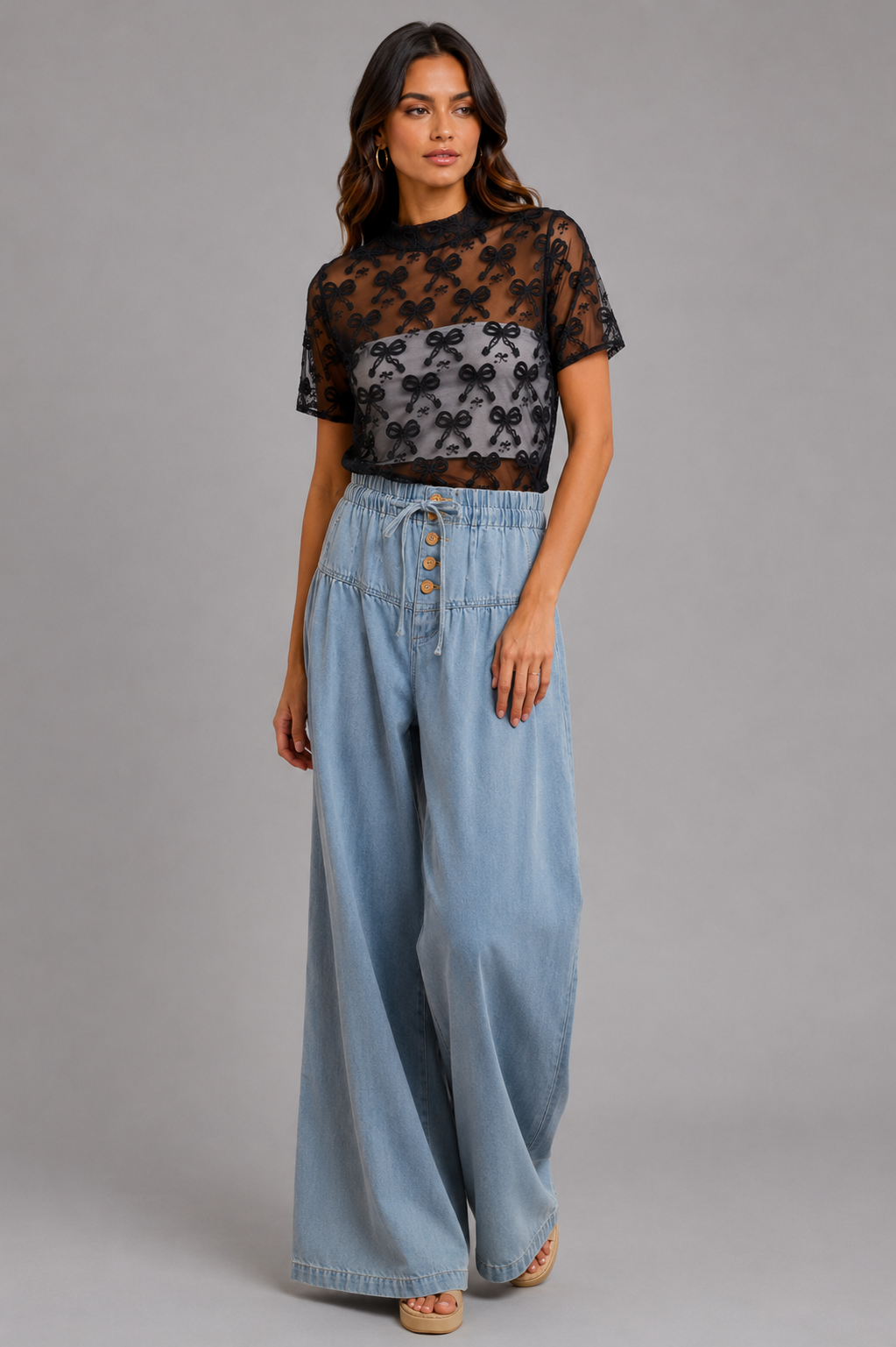 Palmer High Neck Bow Mesh Top
