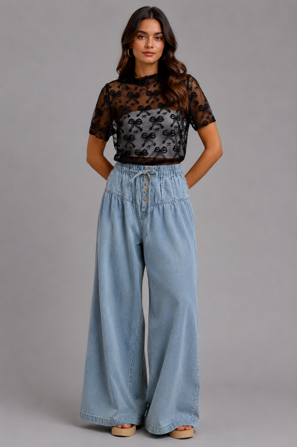 Palmer High Neck Bow Mesh Top