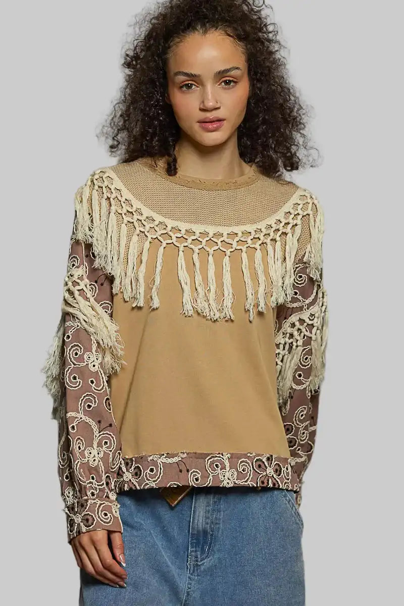 Parker Boho Floral Embroidered Tassel Top