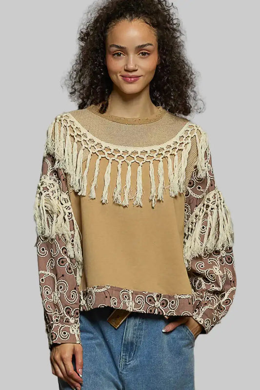 Parker Boho Floral Embroidered Tassel Top