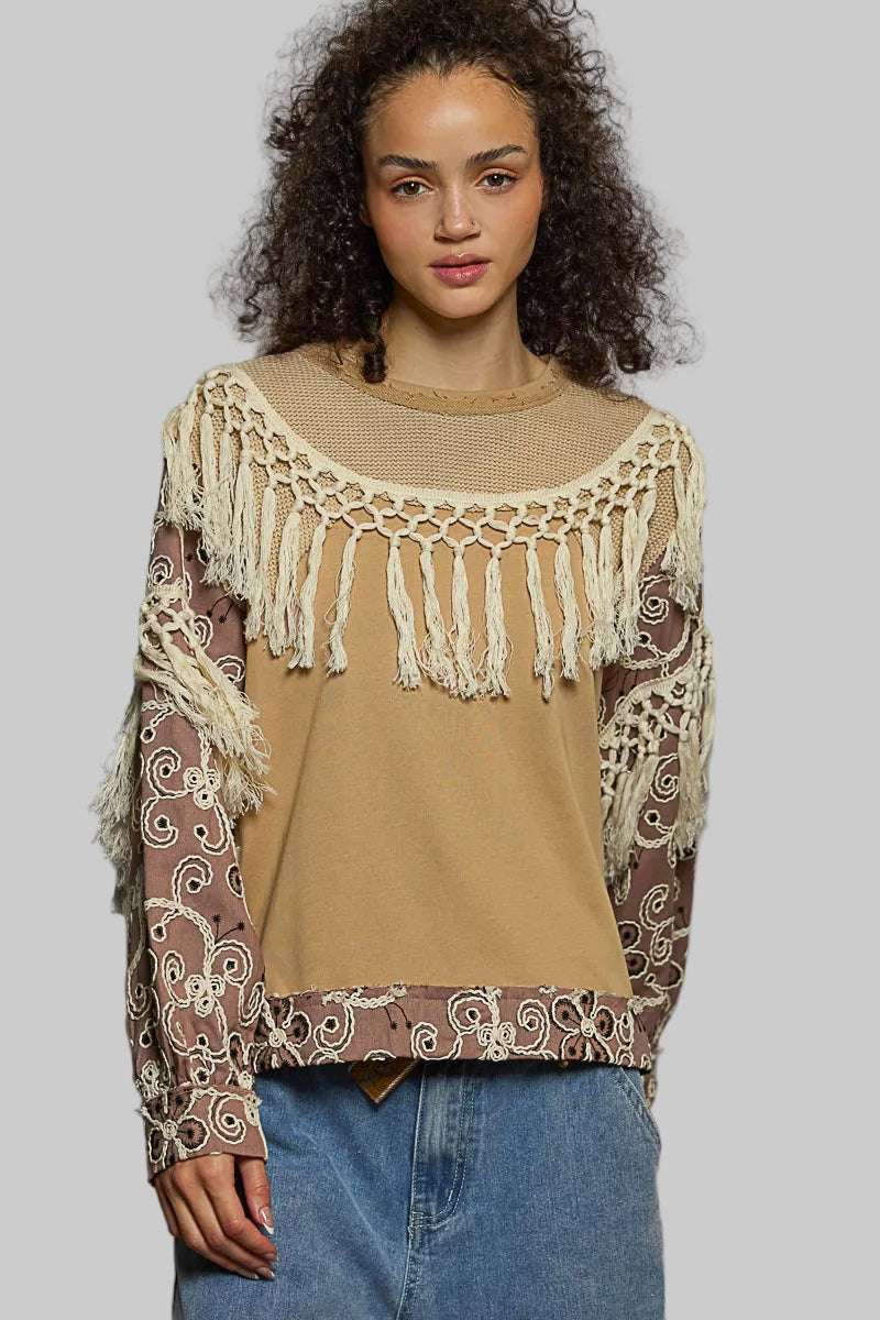 Parker Boho Floral Embroidered Tassel Top