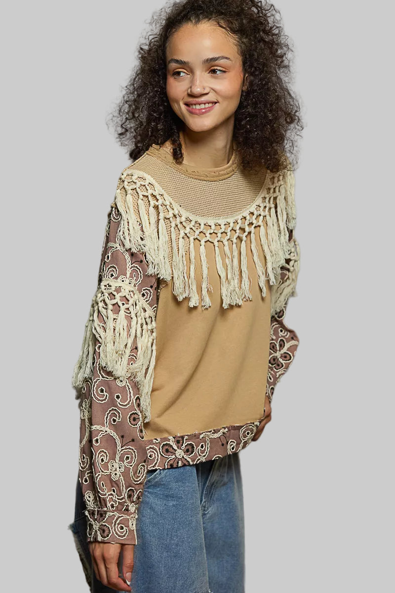 Parker Boho Floral Embroidered Tassel Top