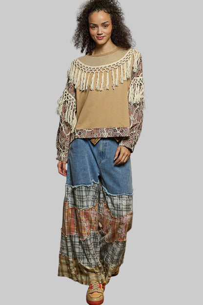 Parker Boho Floral Embroidered Tassel Top