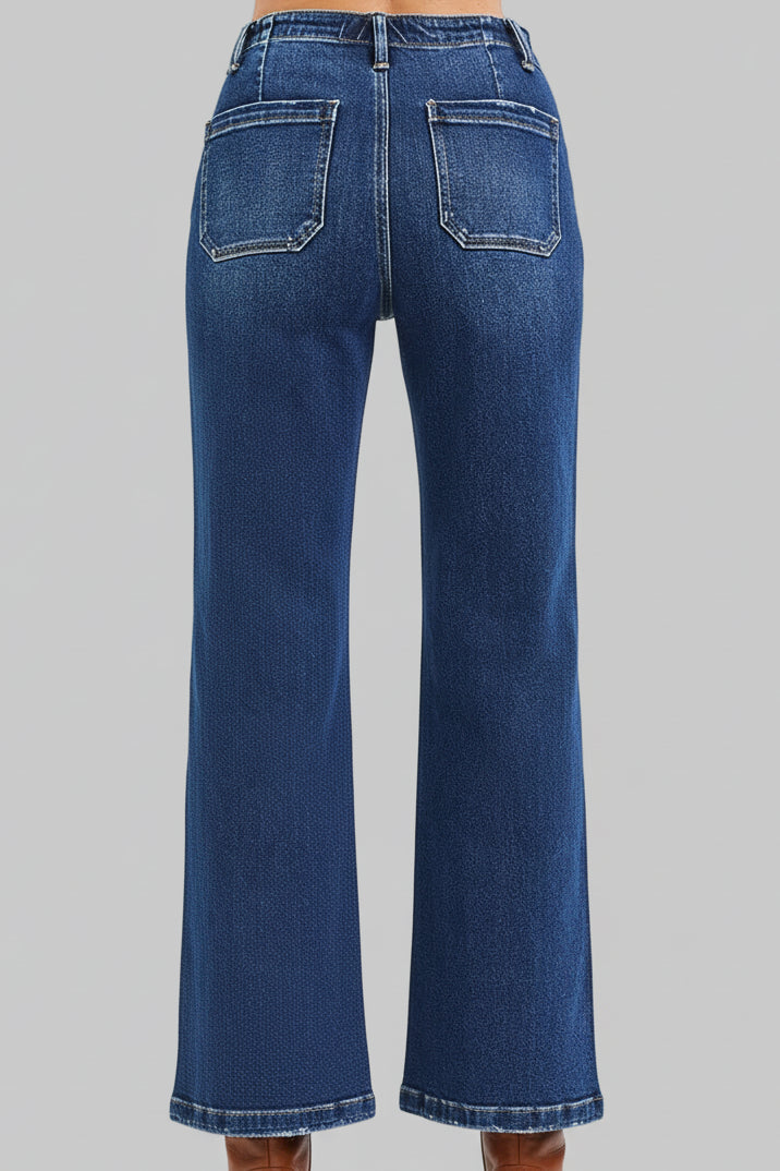 Penelope Boho Western High Rise Front Tie Wide Leg Jeans