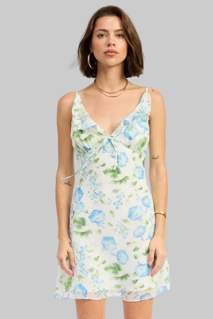 Phoebe V Neck Chiffon Ruffle Mini Dress