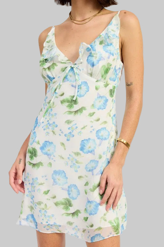 Phoebe V Neck Chiffon Ruffle Mini Dress