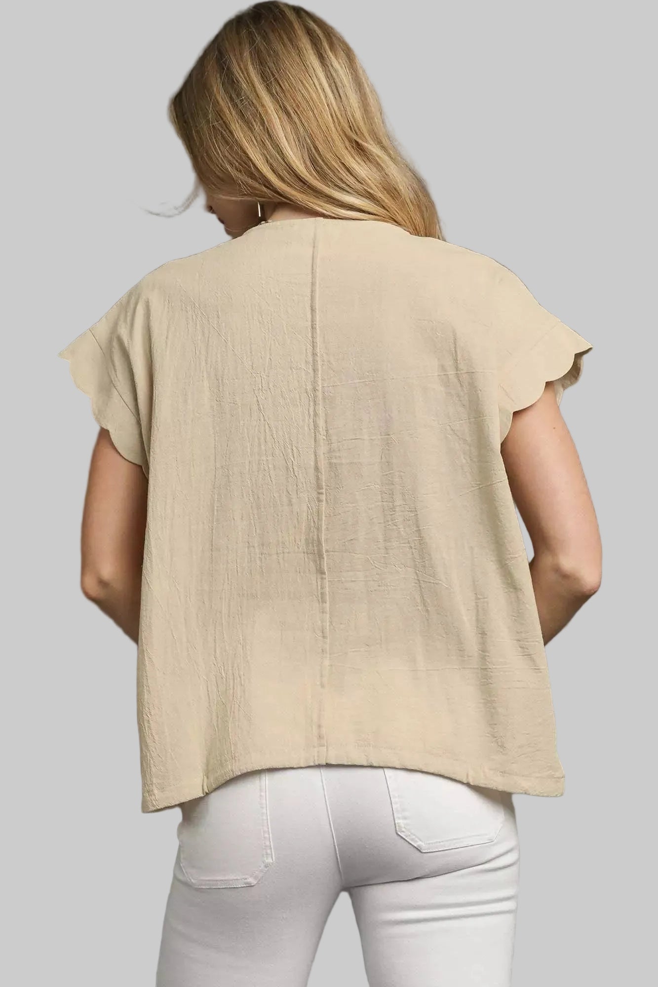 Piper Embroidered Boho Scallop Sleeve Top