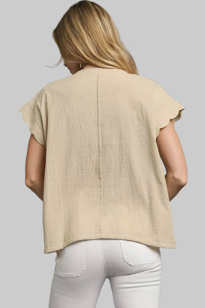 Piper Embroidered Boho Scallop Sleeve Top