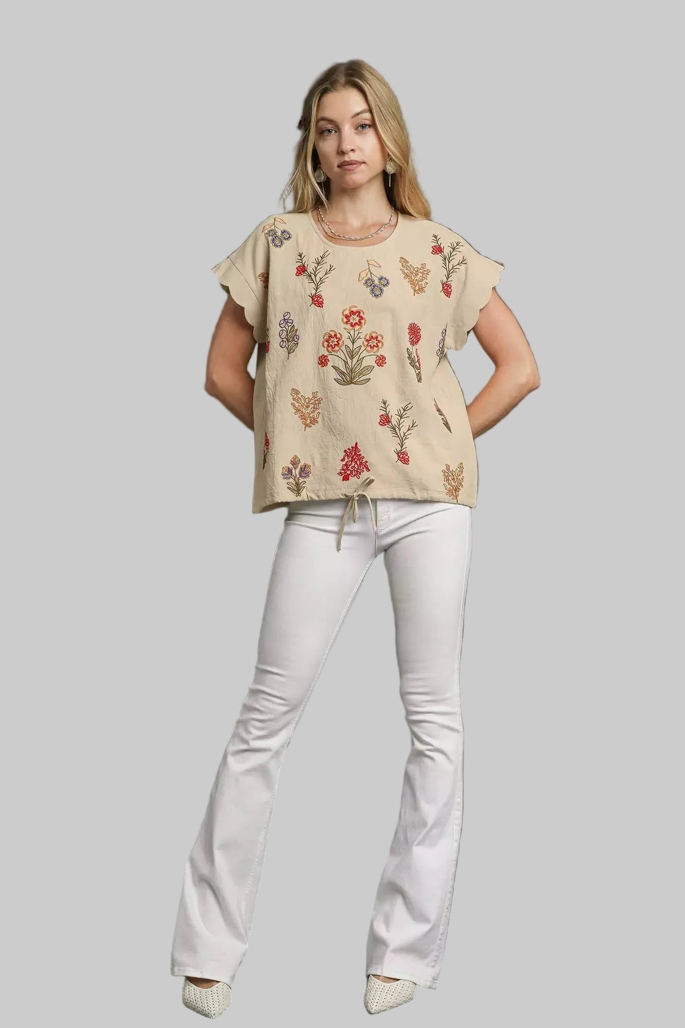 Piper Embroidered Boho Scallop Sleeve Top