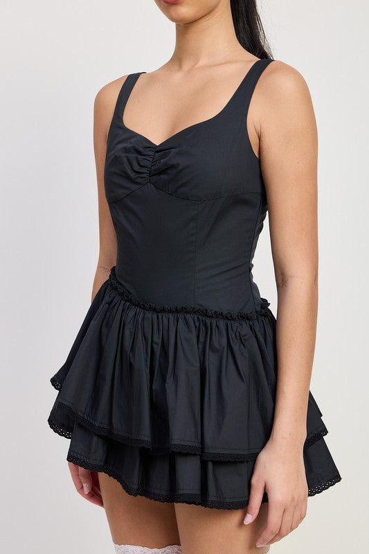 Quinn Bohemian Ruffled Hem Mini Dress black