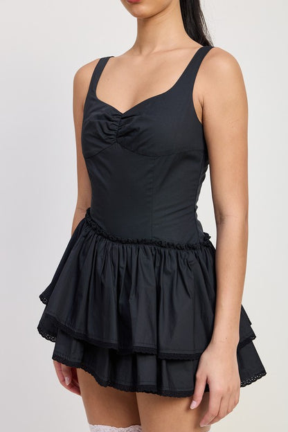 Quinn Bohemian Ruffled Hem Mini Dress black