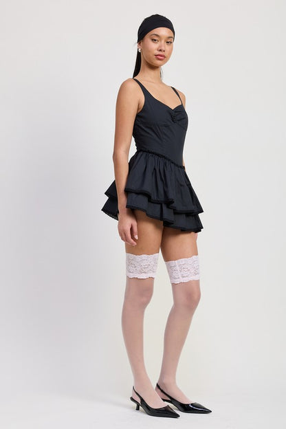 Quinn Bohemian Ruffled Hem Mini Dress black