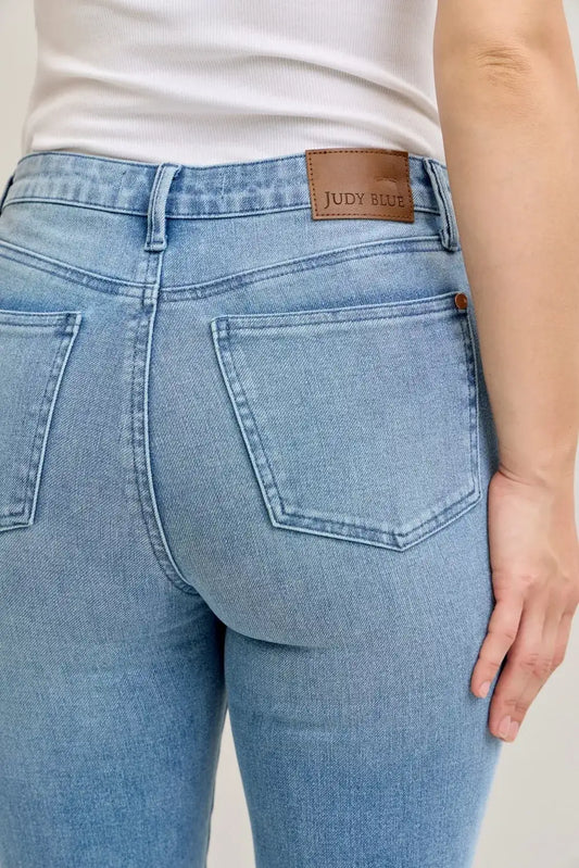 Raelynn Mid Rise Bootcut Jeans with Front Patch Pockets