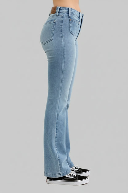 Raelynn Mid Rise Bootcut Jeans with Front Patch Pockets