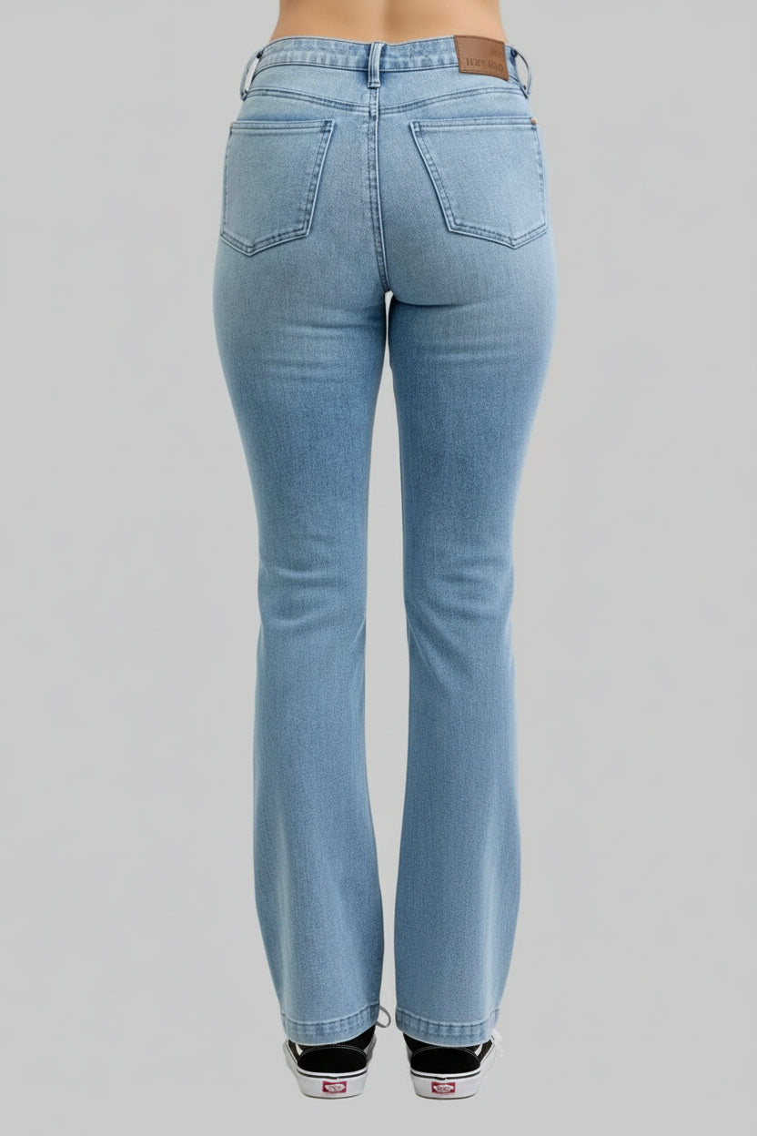 Raelynn Mid Rise Bootcut Jeans with Front Patch Pockets