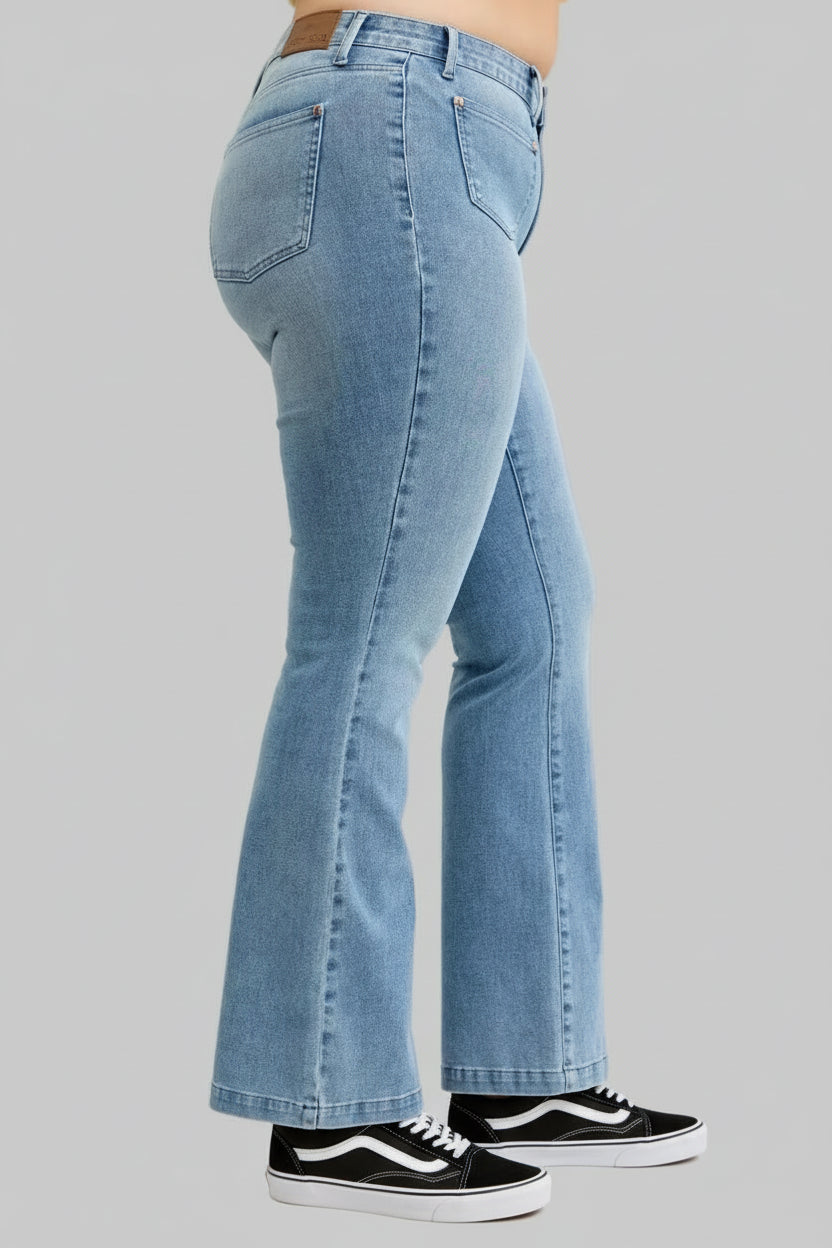 Raelynn Mid Rise Bootcut Jeans with Front Patch Pockets