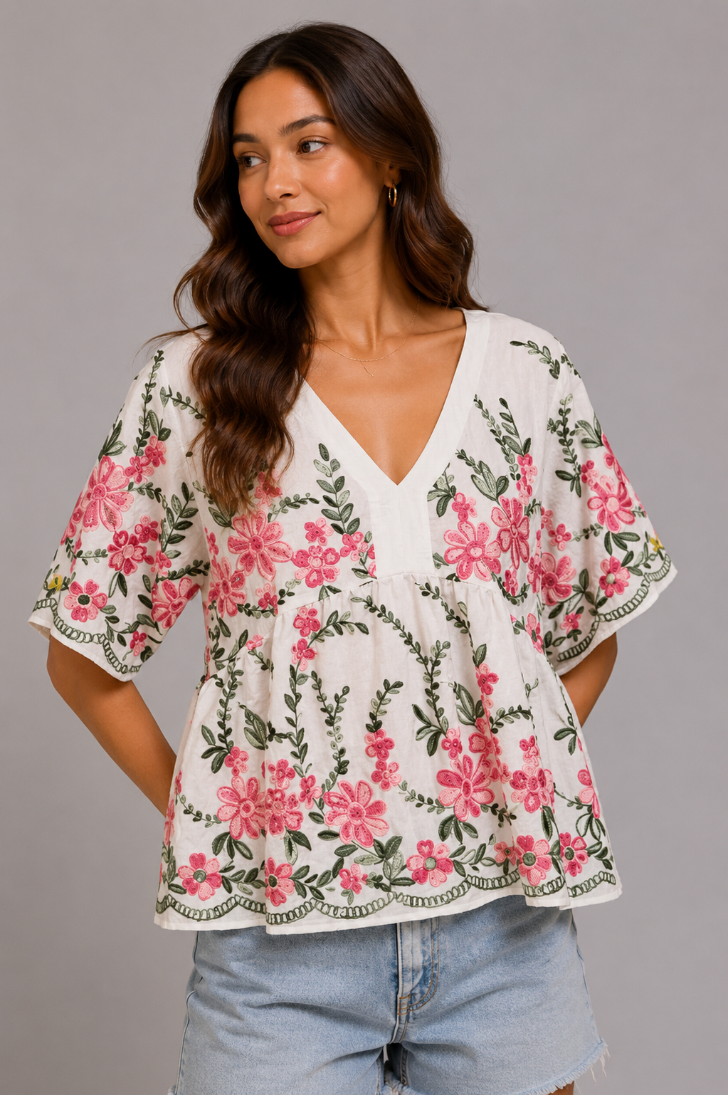 Reagan Embroidered Floral Boho Top