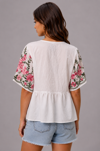 Reagan Embroidered Floral Boho Top