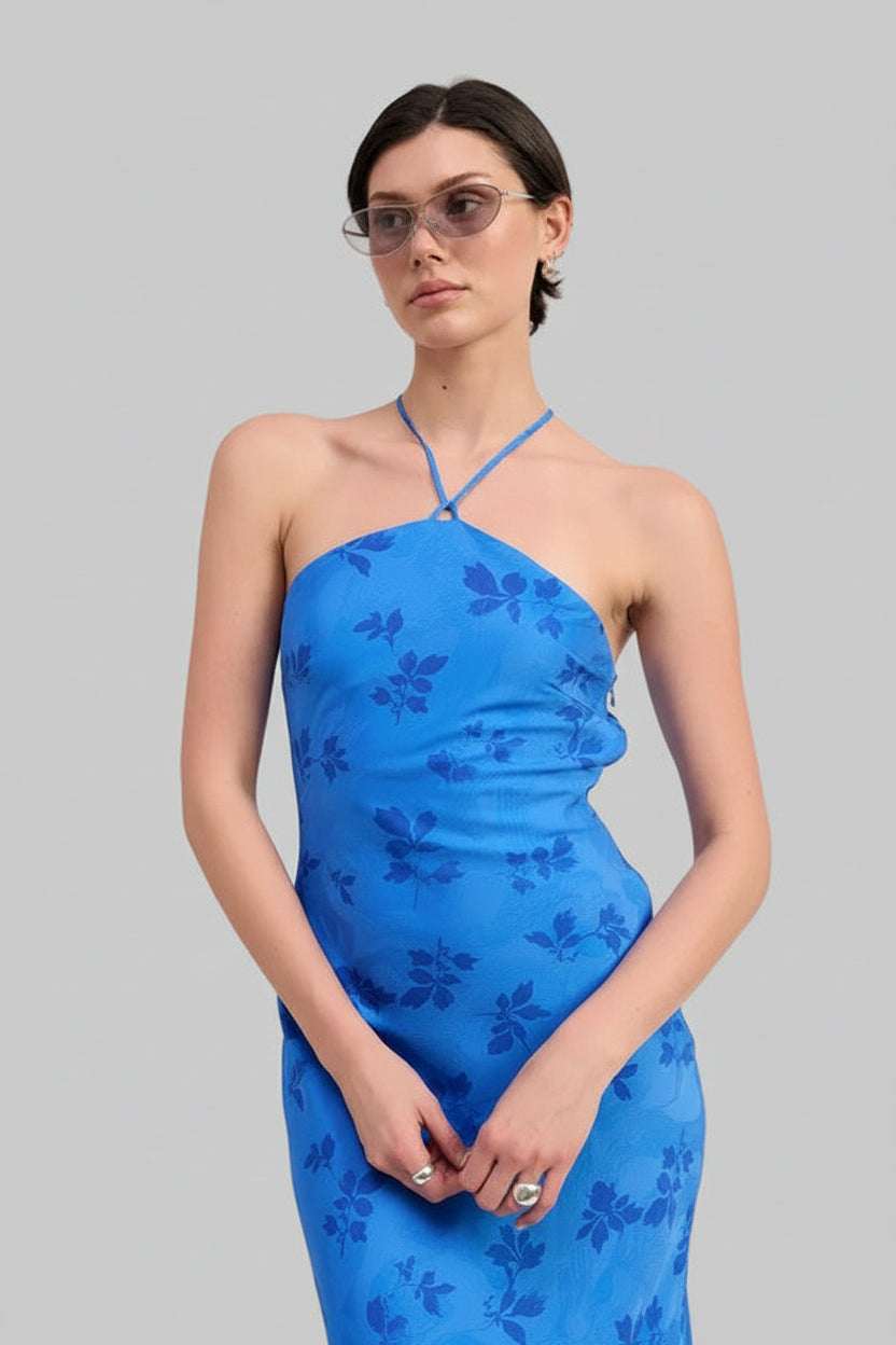 Reese Floral Cross back Halter Maxi Dress