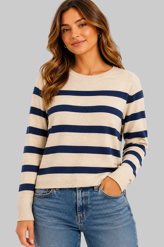 Reese Coastal Lightweight Striped Ribbed Sweater