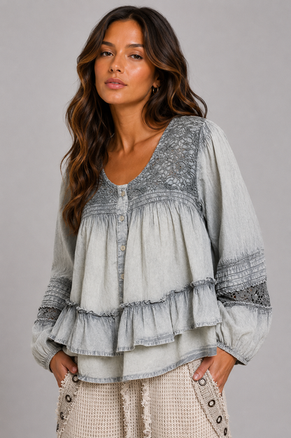 Reese Layered Lace Flared Blouse