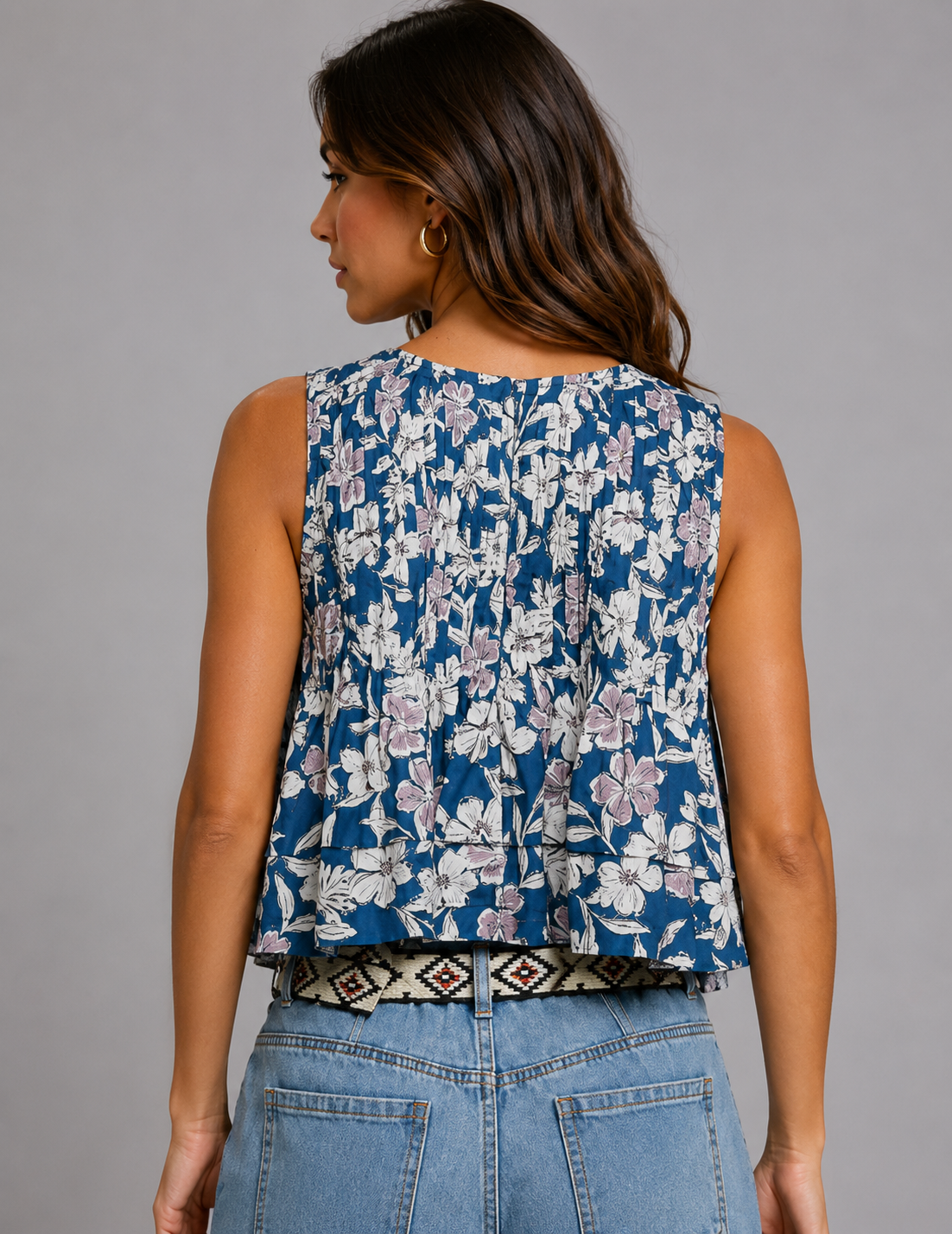 River Floral Cropped Pintuck Tank Top