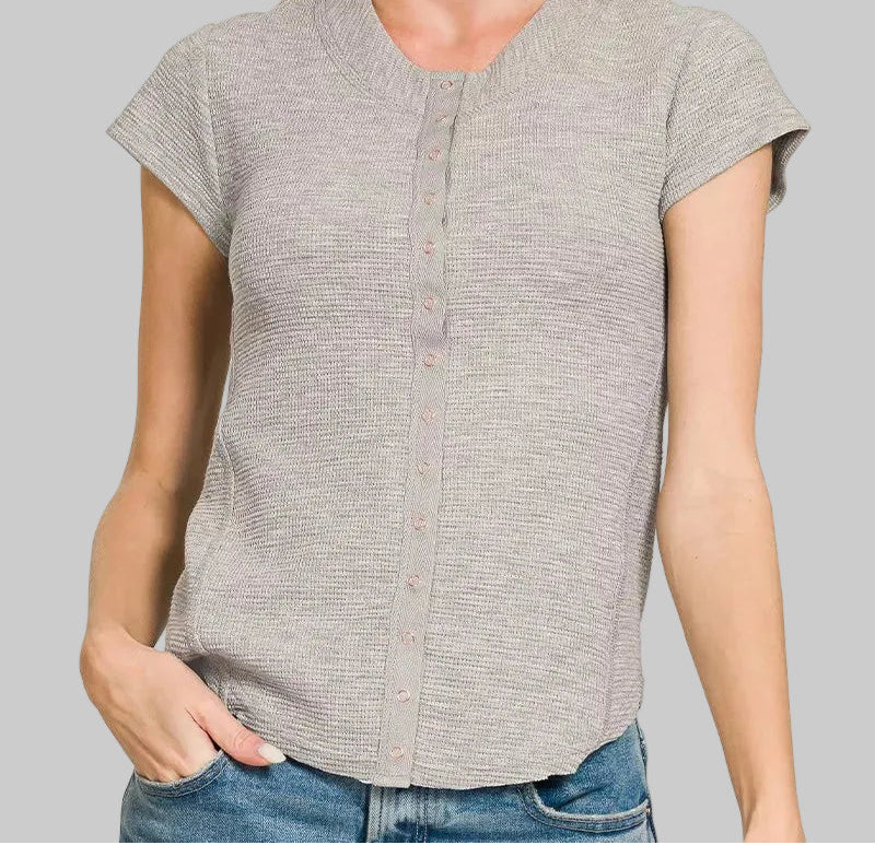 Rory Snap Button Ribbed Knit Top