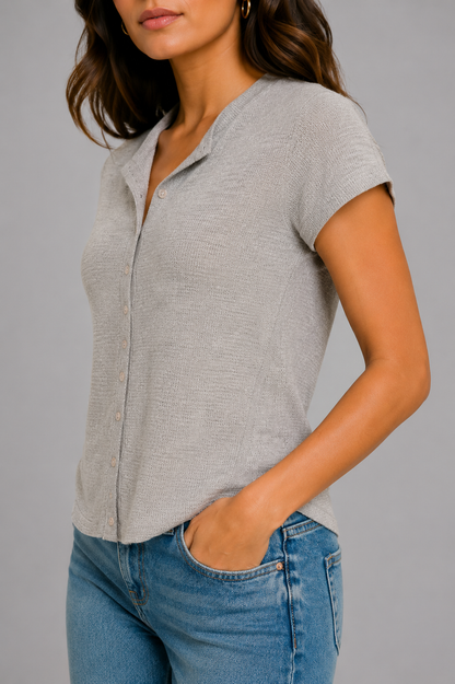 Rory Snap Button Ribbed Knit Top