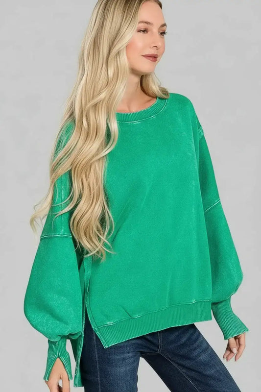 Rose Boho Acid Washed Oversized Fleece Sweatshirt