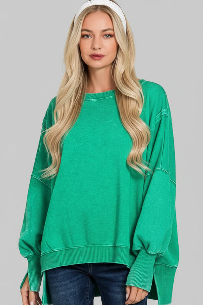 Rose Boho Acid Washed Oversized Fleece Sweatshirt