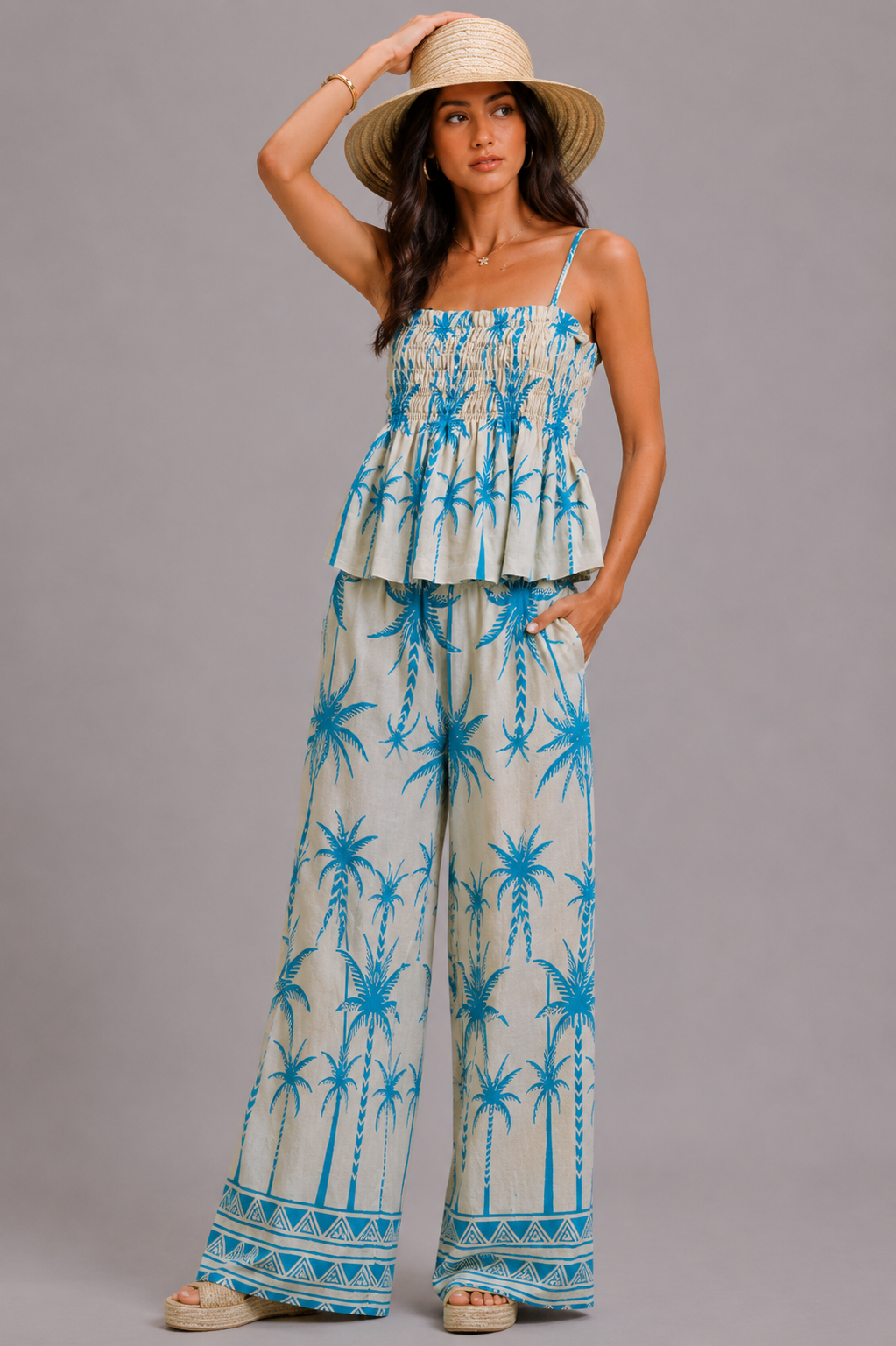 Rowan Palm Tree Smocked Cami Top