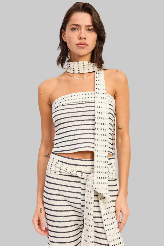 Ruth Jacquard Striped Tube Top with Scarf