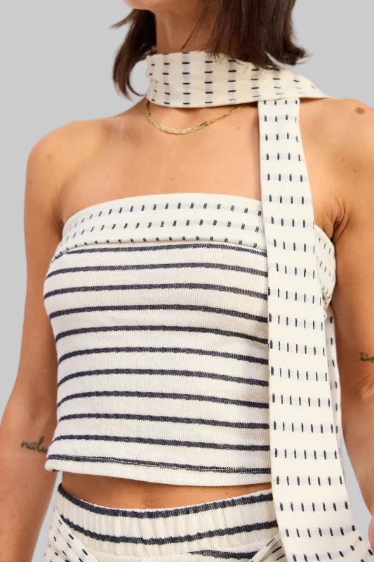 Ruth Jacquard Striped Tube Top with Scarf