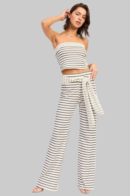 Ruth Jacquard Striped Tube Top with Scarf