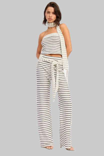 Ruth Jacquard Striped Tube Top with Scarf