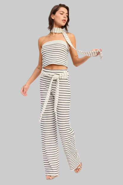 Ruth Jacquard Striped Tube Top with Scarf