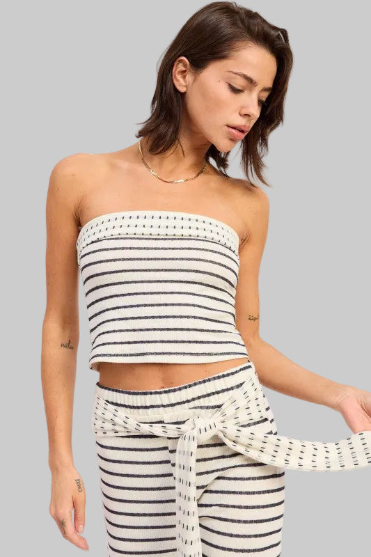 Ruth Jacquard Striped Tube Top with Scarf