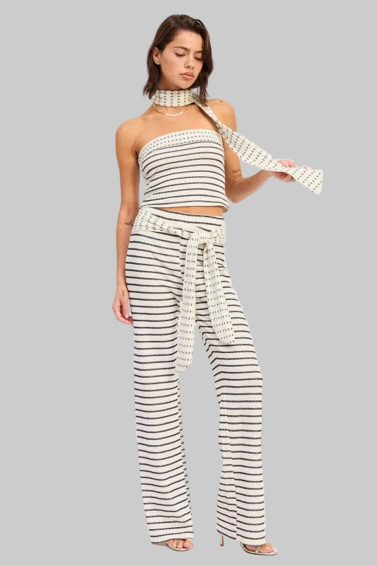 Ruth Jacquard Striped Tube Top with Scarf
